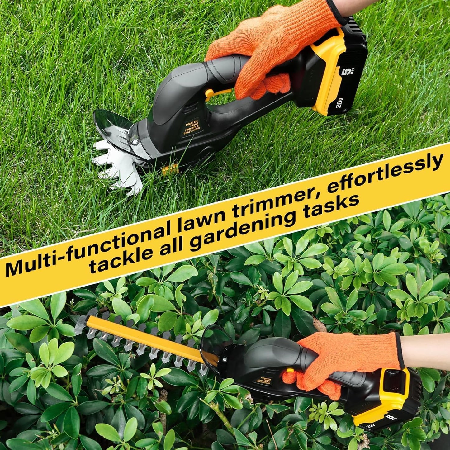 Hedge Trimmer Cordless for DEWALT 20V MAX Battery, 1500RPM Grass Trimmer Electric Hedge Trimmer, 2 in 1 Design for Yard, Garden, Lawn Care(Battery Not Included) (Black)