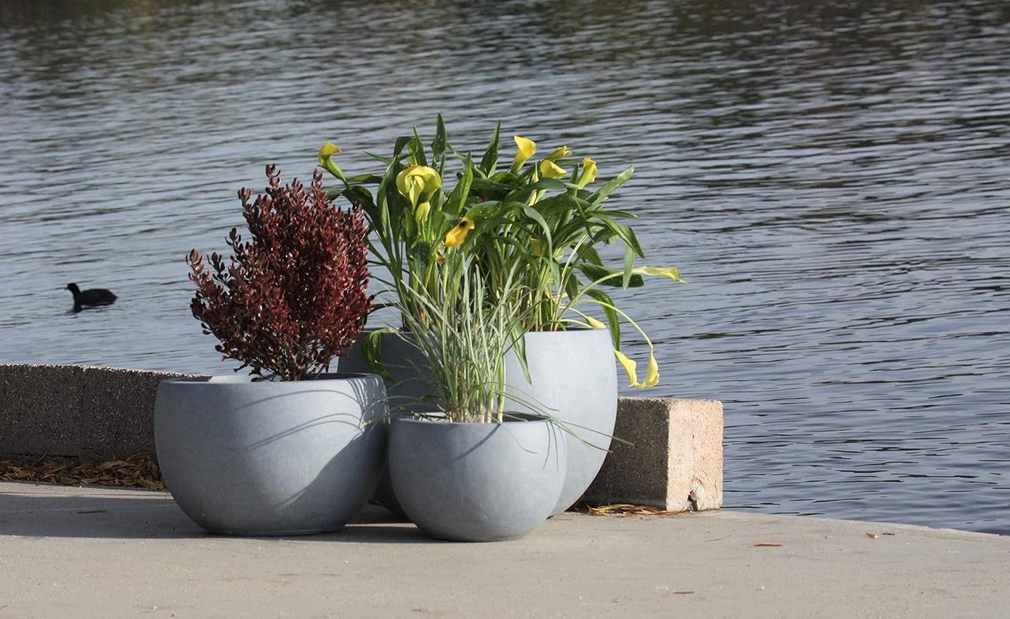 Kante 19.9",15.7",11.8" Dia Round Concrete Planter Set of 3, Outdoor/Indoor Large Bowl Plant Pots with Drainage Hole and Rubber Plug for Garden Patio Balcony Home, Gray