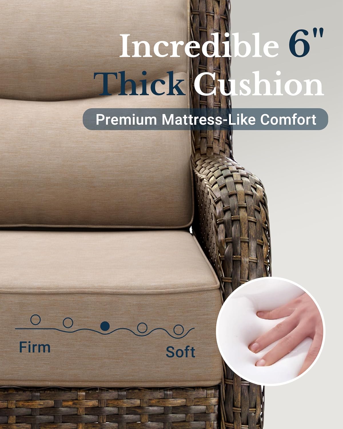 HILLGA Luxury Patio Furniture Set with 6-inch Thick Cushion, Outdoor Couch and High Back Swivel Rocker Patio Chairs, 7PCS Wicker Conversation Set for Deck Yard and Poolside, Beige (V2)