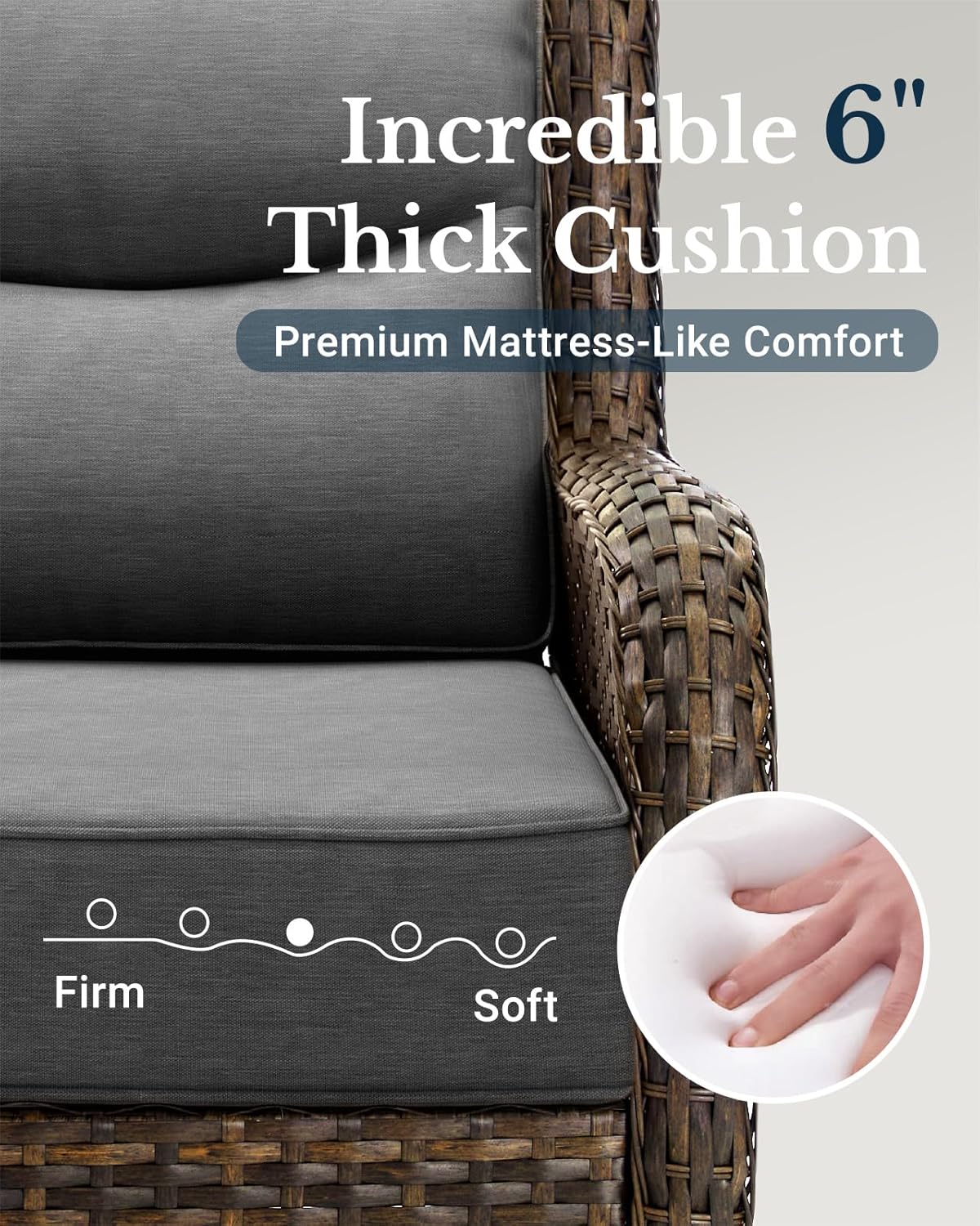 HILLGA Luxury Outdoor Swivel Rocker Patio Chairs of 2 with 6 Inch Thick Cushions and Side Table, Swivel Outdoor Chairs 3PCS High Back Wicker Patio Furniture Set for Porch, Balcony, Deck in Dark Grey