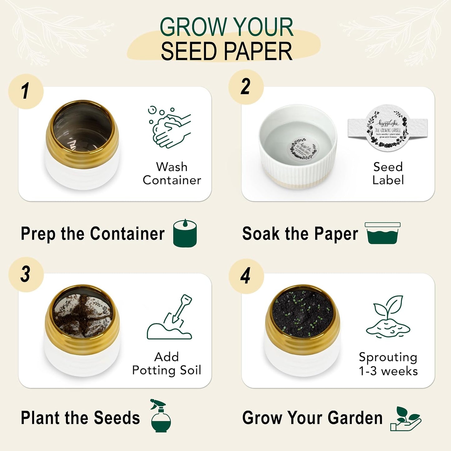 The Growing Candle, Mint & Eucalyptus Scented, 10oz Ceramic Pot, Aromatherapy Candles, 100% Soy, Clara