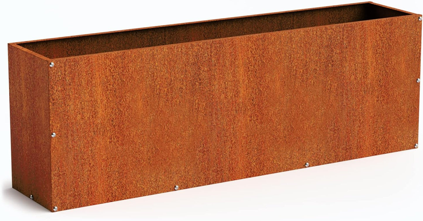 DIY CARTEL Corten Steel Rectangular Outdoor Planter Box, Rustic & Modern Farmhouse Design, Large Raised Metal Garden Bed for Commercial & Residential Use (48in x 10in x 16in)