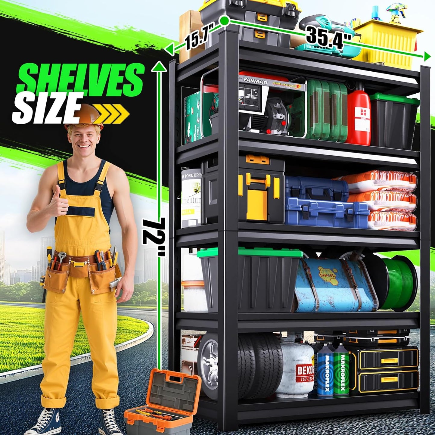 Garage Shelving 2500lb Heavy Duty Shelving Adjustable Metal Shelvings Garage Storage Shelves 5 Tier Utility Shelvin Unit Metal Shelf Rack for Basement Industrial Black 72''H*35.4''W*15.7''D,2 Pack