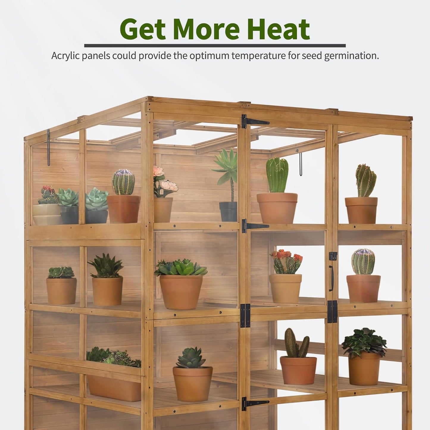 Macrout Wooden Walk-in Greenhouse with Acrylic Panels, Large Greenhouse Outdoor with Openable Roof Vents with Lockable Door, G976