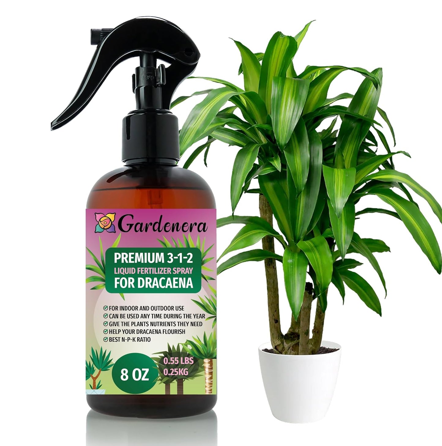 Proffesional Dracaena Spray Fertilizer Mist for Home Gardening | 3-1-2 Gentle Blend Mist for Healthy Leaves & Growth | Essential Nutrients for Dracaena Plants - 8oz