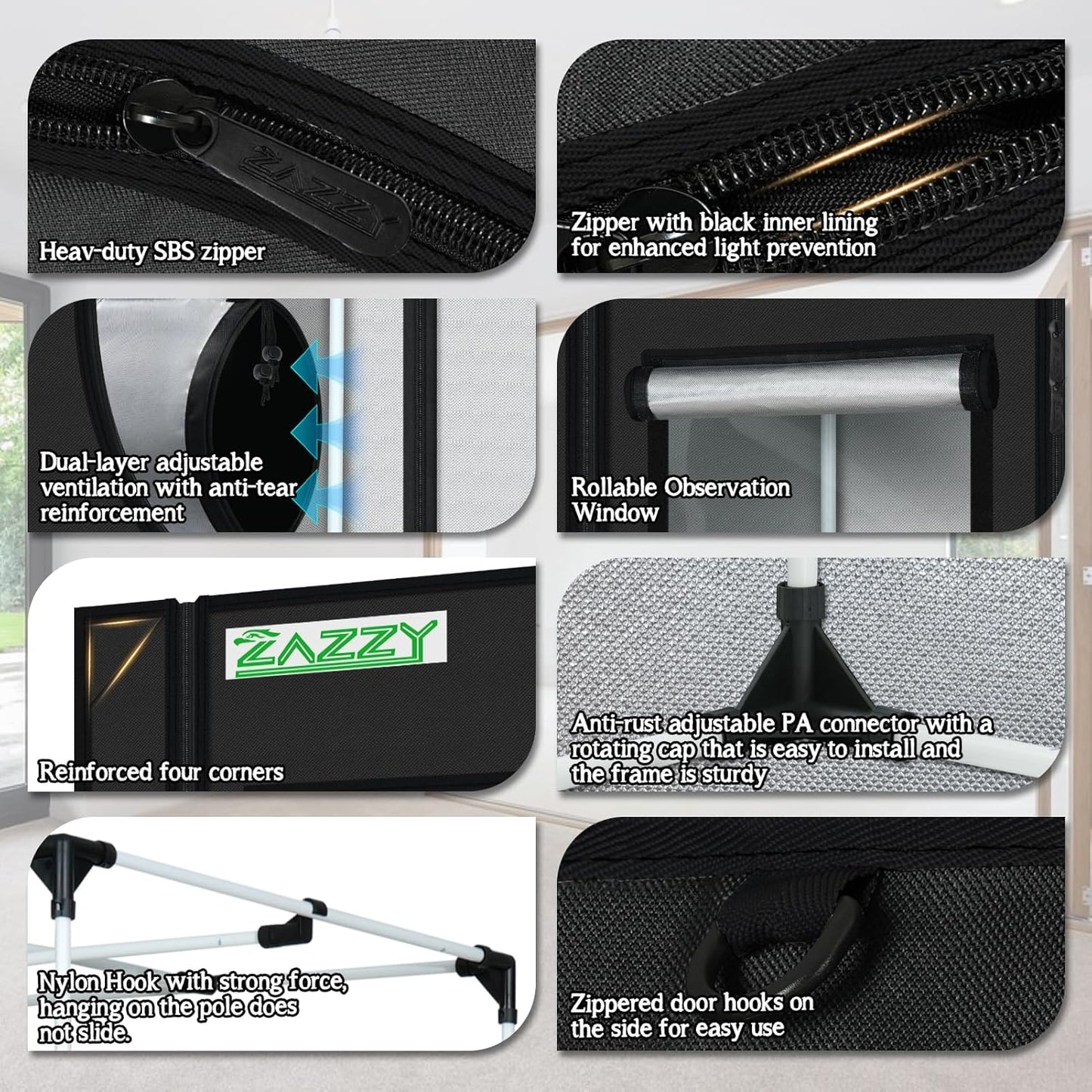 zazzy Indoor Grow Tent, 36"x60"x78" Mylar Hydroponic Plant Growing Tent with Observation Window and Waterproof Floor Tray for Plants Indoor