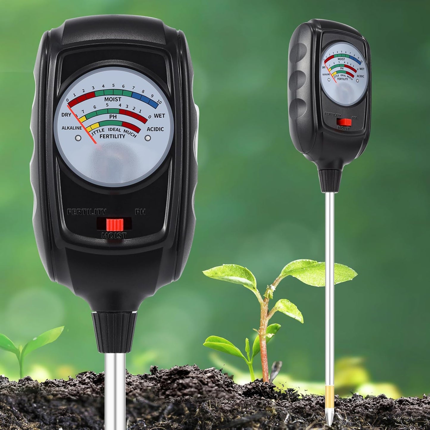 3-in-1 Soil Test Kit, Soil Moisture Meter/Soil pH Meter/Soil Fertility Tester, Soil Moisture Meter for Garden, Farm, Indoor, Outdoor and Lawn Care (Bright Black)