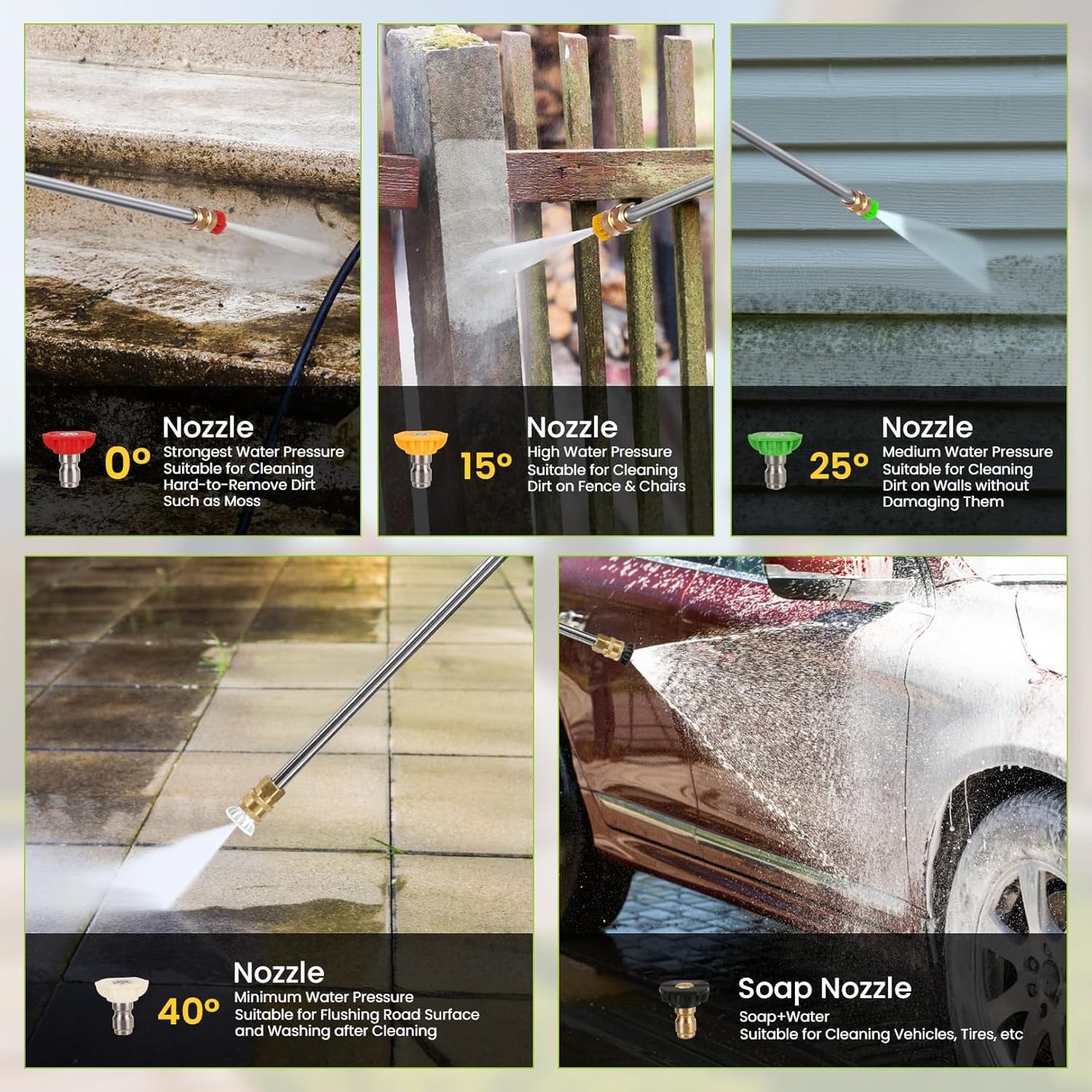 Professional 4200PSI 4GPM 196CC Gas Pressure Washer, Commercial Gas Power Washer with 5 Nozzles 25FT Hose Foam Bottle for Car Fence Driveway Yard (EPA/CARB/ETL Compliant), 2 Green Wheels