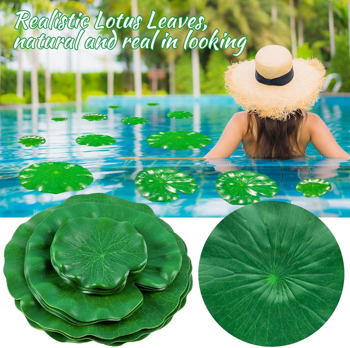 20Pcs Floating Lily Pads for Ponds, Fake Lily Pads, Artificial Lotus Leaves Decorative, 6pcs 8.3in and 6pcs 7in and 8pcs 4in (Total 20pcs)