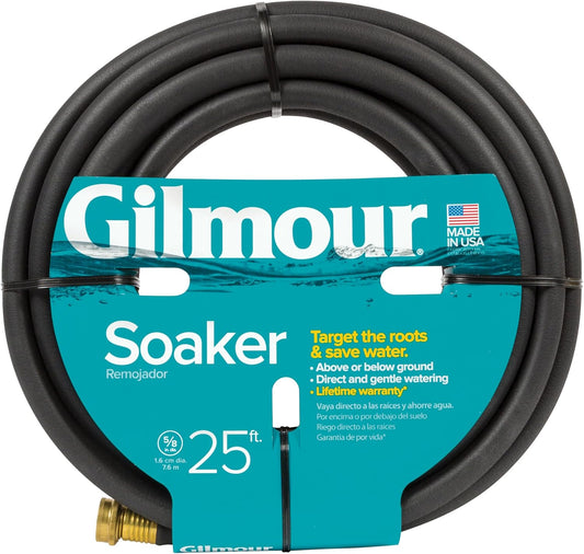 Gilmour 5/8" x 25' Round Weeper Soaker Hose for Garden Beds, Drip Irrigation Outdoor Hose, Flexible Garden Hose for Vegetable Gardens, Flower Beds, Lawns, and Orchards
