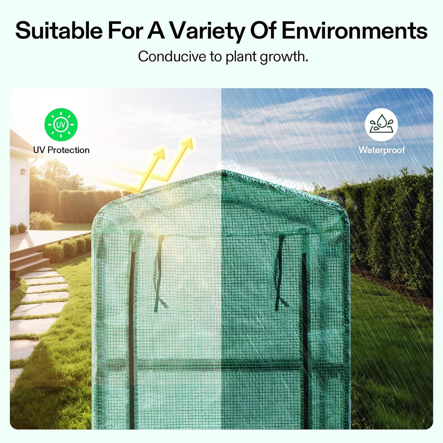 VIVOSUN Mini 4-Tier Greenhouse with Wheels, 27 x 19 x 63-Inch Reusable Portable Warm House with Green PE Cover and Shelf for Compact Garden and Small Backyards, with Wheels