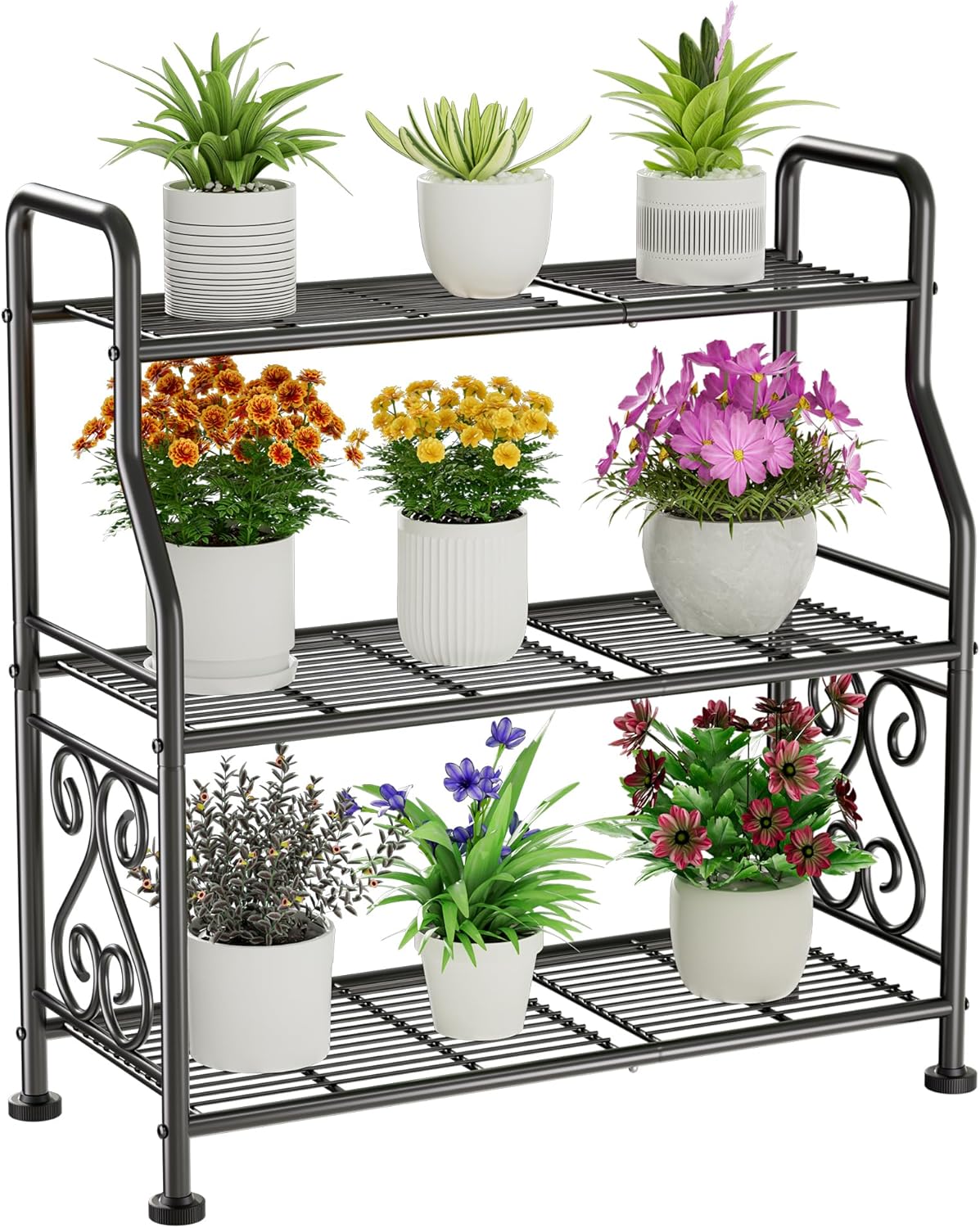 GIOTORENT Plant Stand Outdoor Indoor 3 Tier Metal Waterproof - 29.1" Plant Shelf for Patio, Balcony, Living Room, Large Capacity Tiered Plant Rack, Black