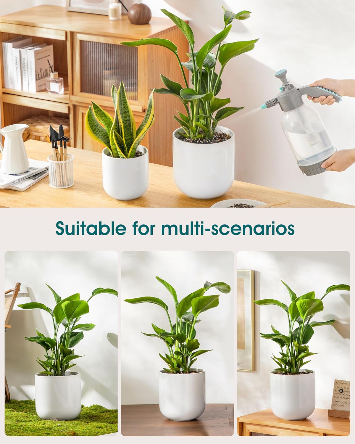 vancasso 8 Inch Ceramic Plant Pots, Planters with Drainage Hole, Flower Pots Planters Pots for Indoor Plants, Modern Indoor Decorative Garden Pot, Home Decor, White