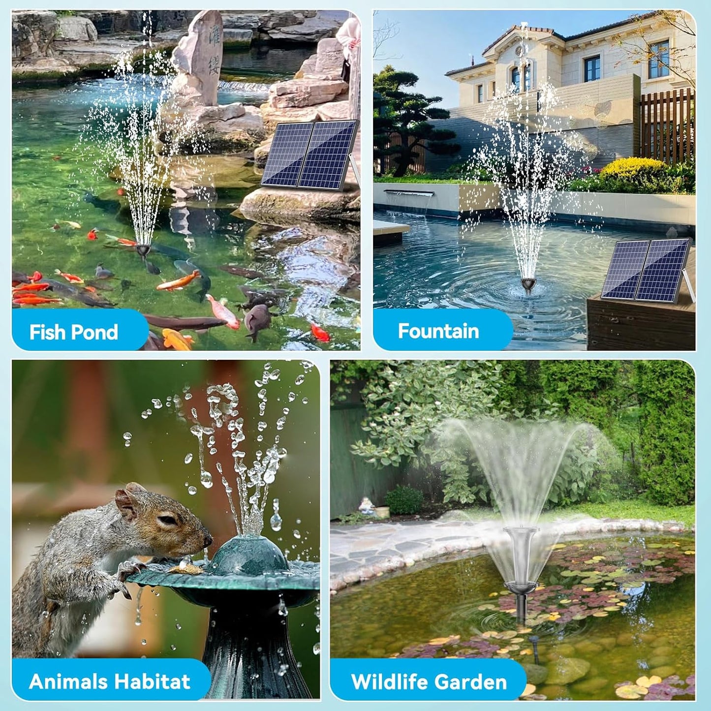 POPOSOAP 55W Solar Water Pump, Solar Water Fountain with Water Shortage Protection, Solar Pond Pump Water Flow Adjustable with PVC Tubing, 17Ft +10Ft Cord for Ponds, Garden, Waterfall, Hydroponics