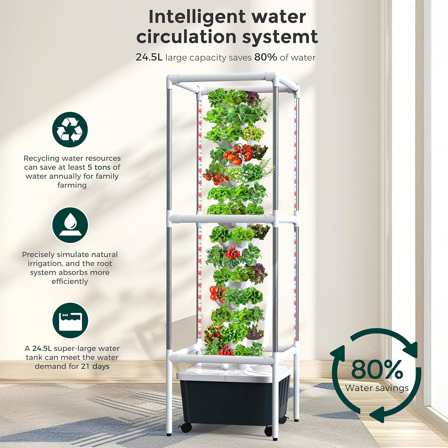 SJZX Hydroponic Growing System Kit - 70 Pods Large Vertical Hydroponics Tower with 8 Full-Spectrum 360° LED Grow Lights, 14-Tier Smart Indoor Herb Garden for Kitchen Office Winter Balcony Planting