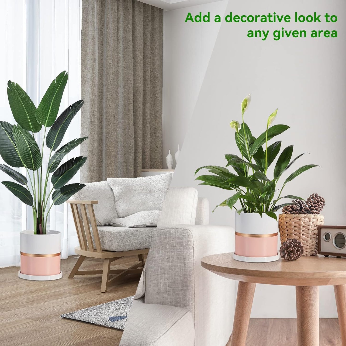 Ekirlin 5 inch Plant Pot - Ceramic Flower Planters Indoor - Modern Succulents Containers with Drain Hole Saucer, Decorate Home, Office & Outdoor (Pink)