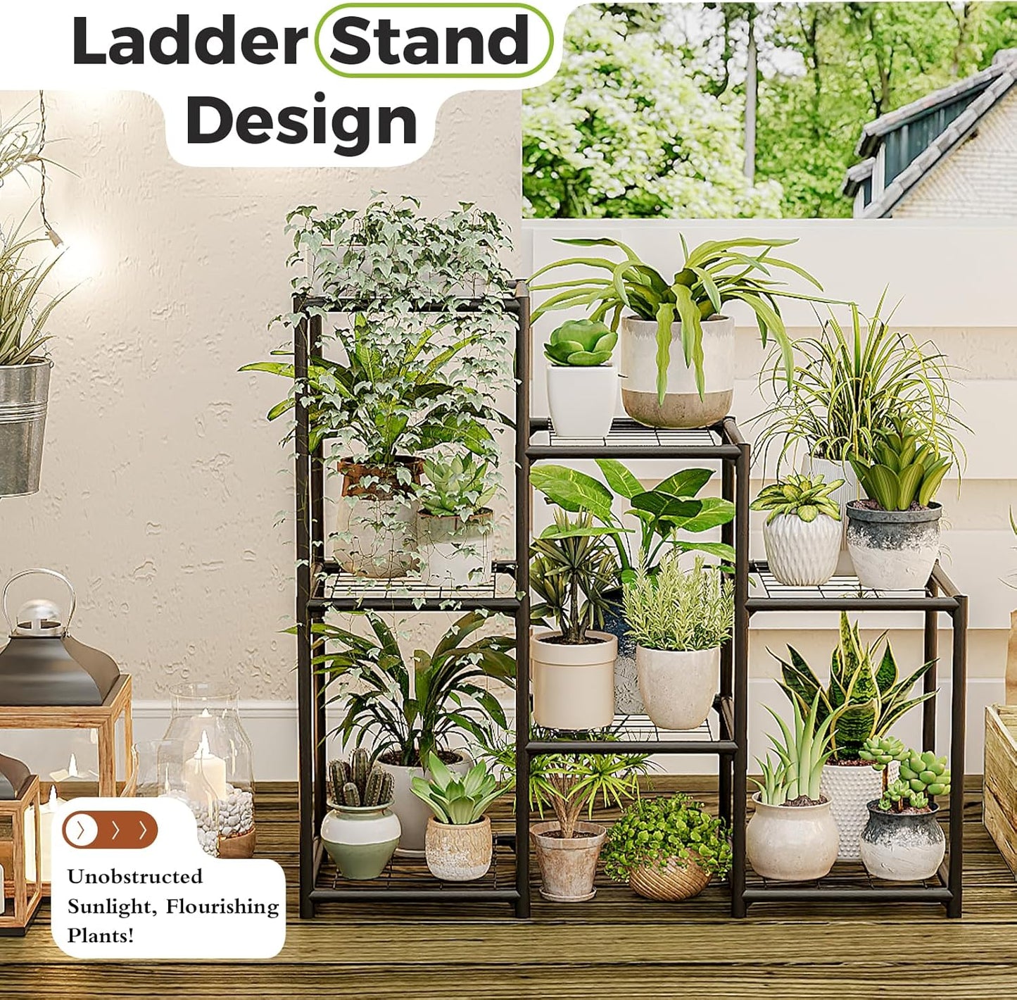 Bamworld Black Plant Stand Outdoor Metal Plant Shelf for Multiple Plants 3 Tiers Ladder Plant Holder Waterproof for Garden Living Room Patio Morden Home Decor Gardening Gifts