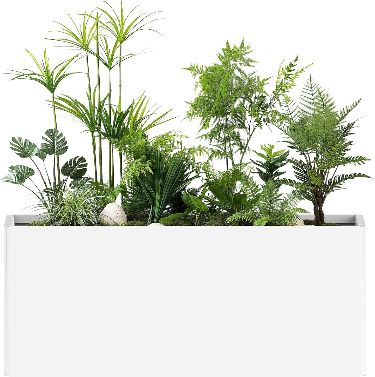 Outdoor Metal Planter Box - Heavy-Duty Rectangular Trough, All-Weather Rust-Resistant Design with 6 Drainage Holes | Large 36x15x15 Inch for Patio, Porch & Garden, White