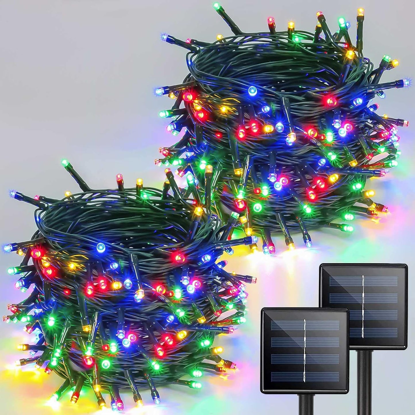 2 Pack Multicolored Solar Christmas Lights Outdoor Waterproof, 400 LED 144FT Super Long Solar String Lights, Green Wire 8 Lighting Modes, Christmas Tree Light for Xmas Fence Bushes Patio Decorations