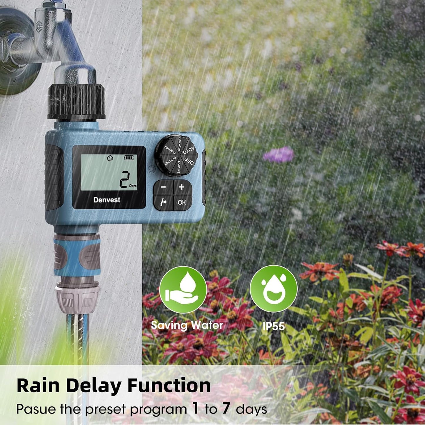 Hose Timer, Water Timer for Garden Hose Faucet, Sprinkler Timers Outdoor, Irrigation Timer with Rain Delay/Manual for Garden/Outdoor Hose, Yard, Lawns, 1 Outlet