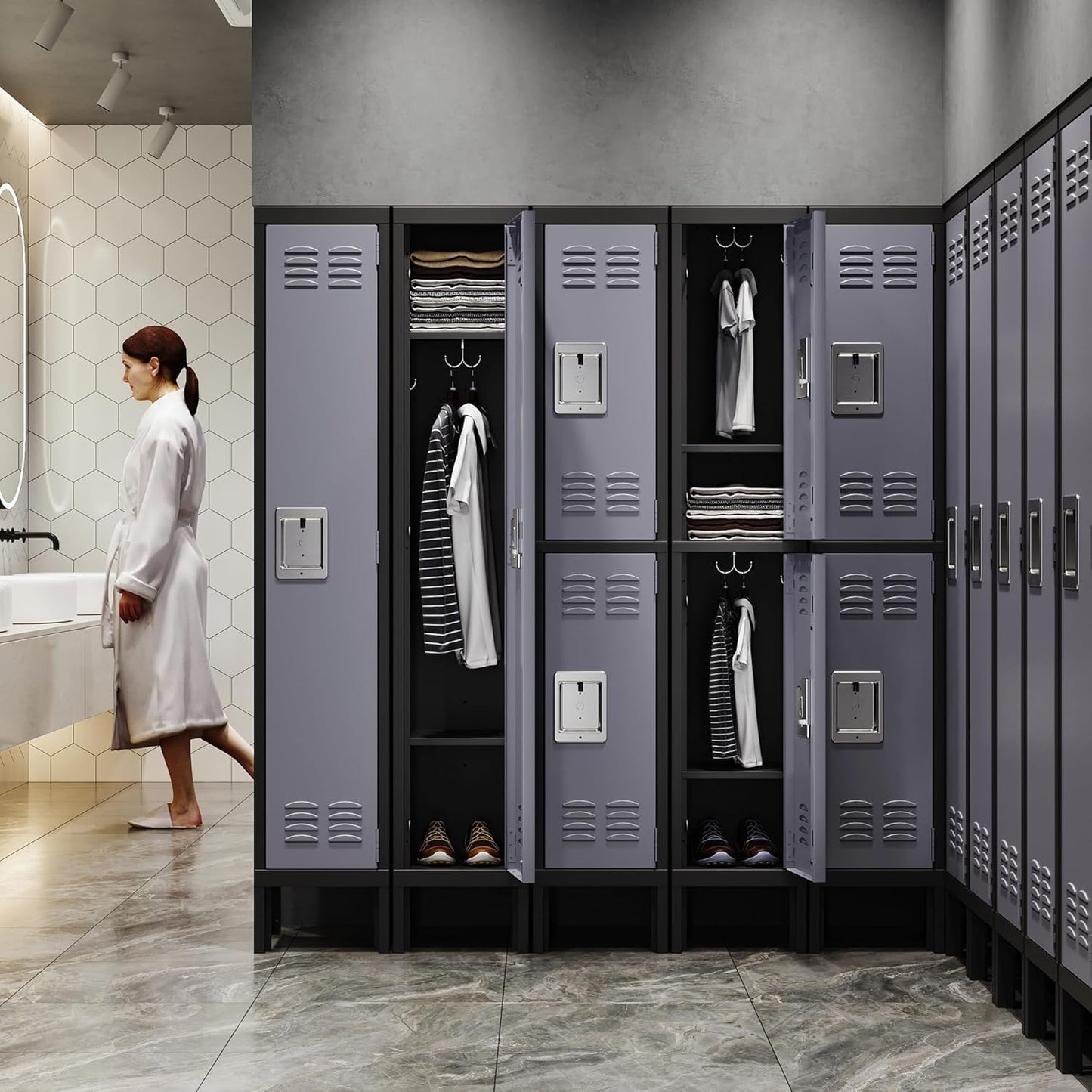 Letaya Metal Locker for Employees,Lockable Clothes Storage Steel Organizer Cabinet for Work,School,Gym,Home,Office,Staff,Kid Room (1 Door-Black Gray)