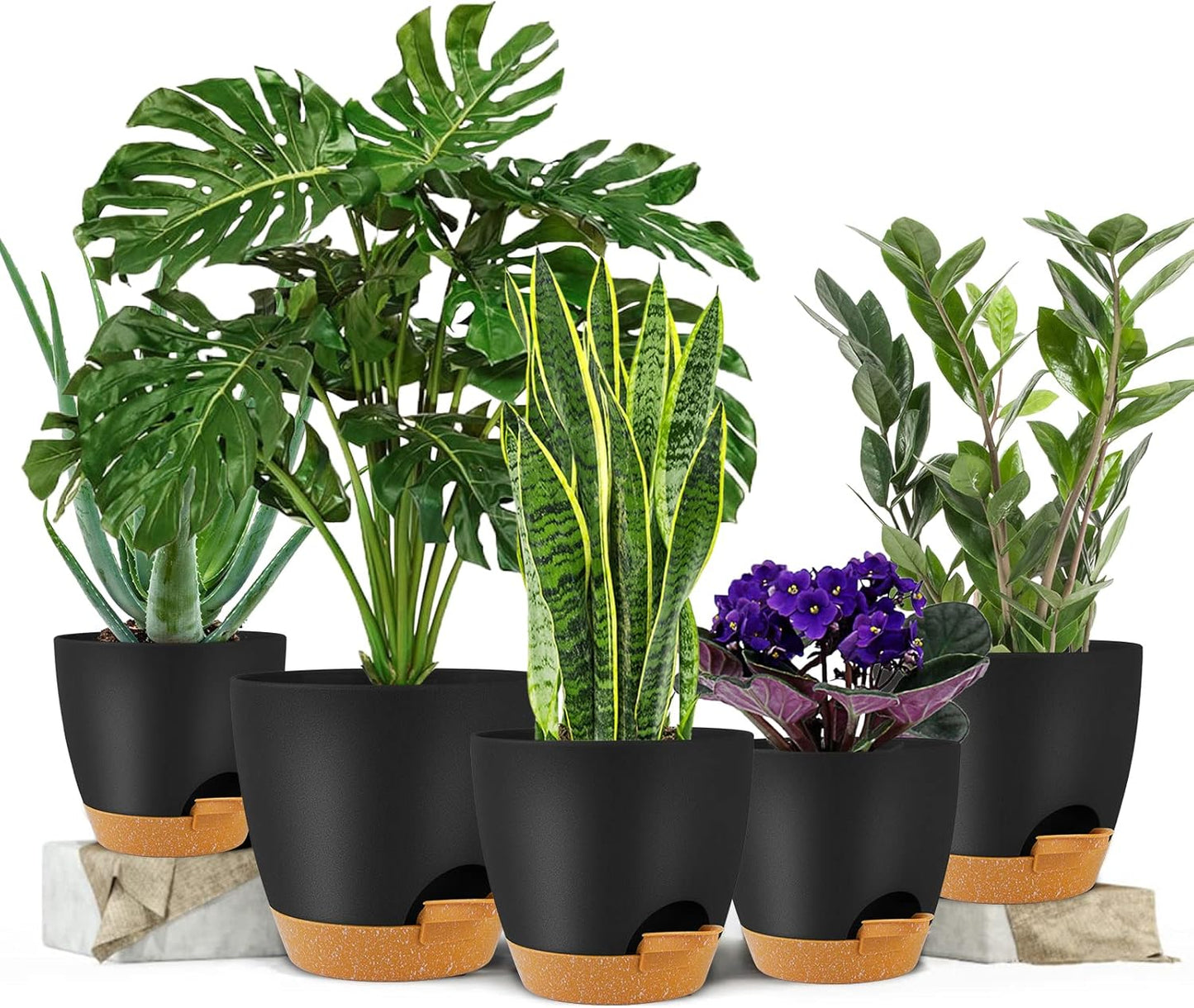 GARDIFE Plant Pots 7/6.5/6/5.5/5 Inch Self Watering Planters with Drainage Hole, Plastic Flower Pots, Nursery Planting Pot for All House Plants, Succulents,Snake Plant, African Violet, Flowers,Black