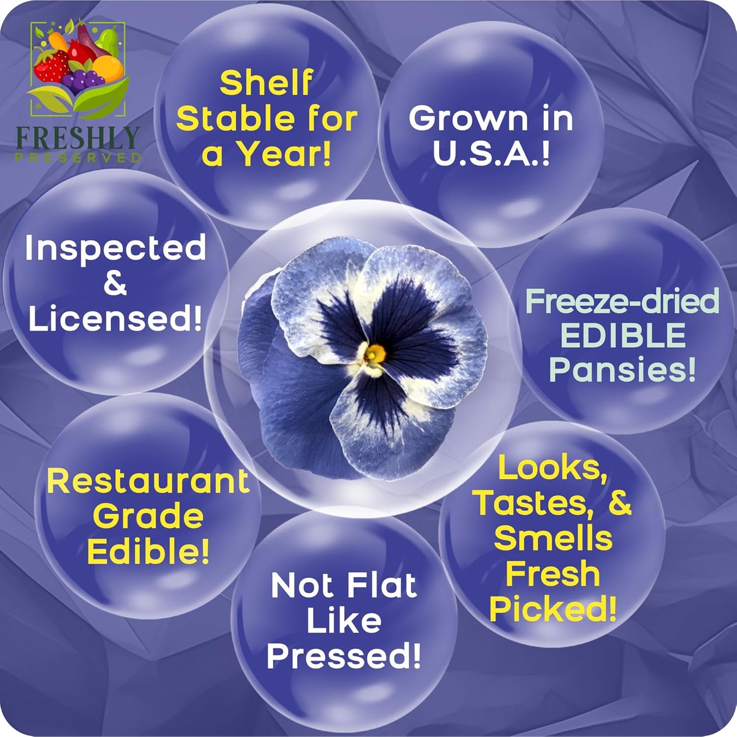 Pansy Edible Flowers for Cocktails & Desserts - 20 USA-Grown Freeze-Dried Flowers for Drink Garnish - Edible Dried Flowers (0.2 oz)