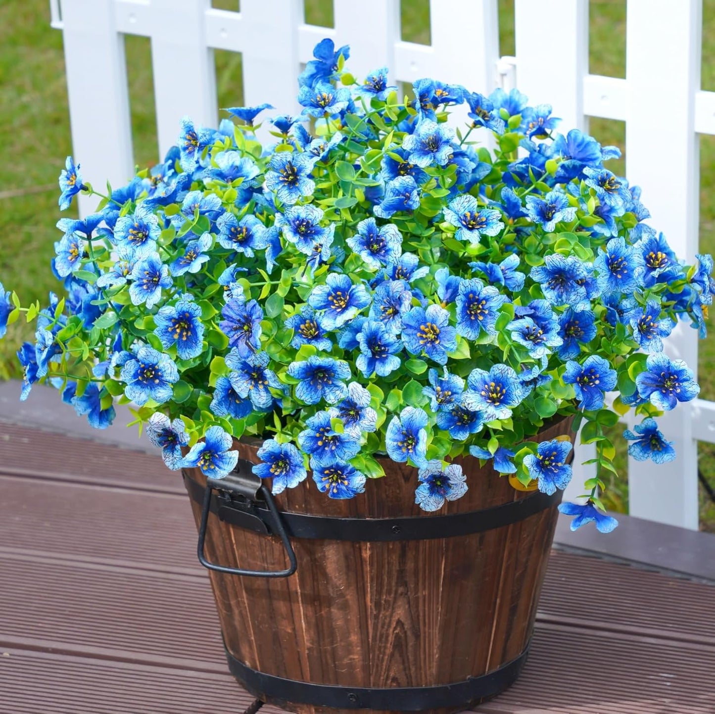 Artificial Flowers for Outdoor Indoor Garden Home Decoration, Faux Flower Daisy with Eucalyptus Leaves Fake Plants Greenery Boxwood Porch Patio, 12 Bundles (Blue)