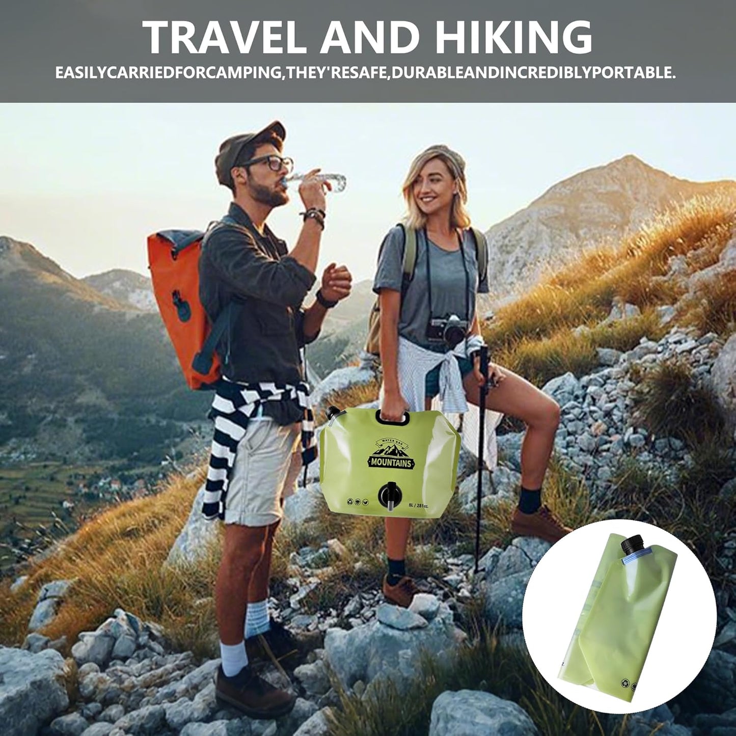 Collapsible 8L Water Storage Bag, BPA-Free Portable Folding Water Jug with Adjustable Faucet, Leakproof Emergency Water Bag for Camping, Hiking, Riding, Outdoor Sport (GREEN, 4)