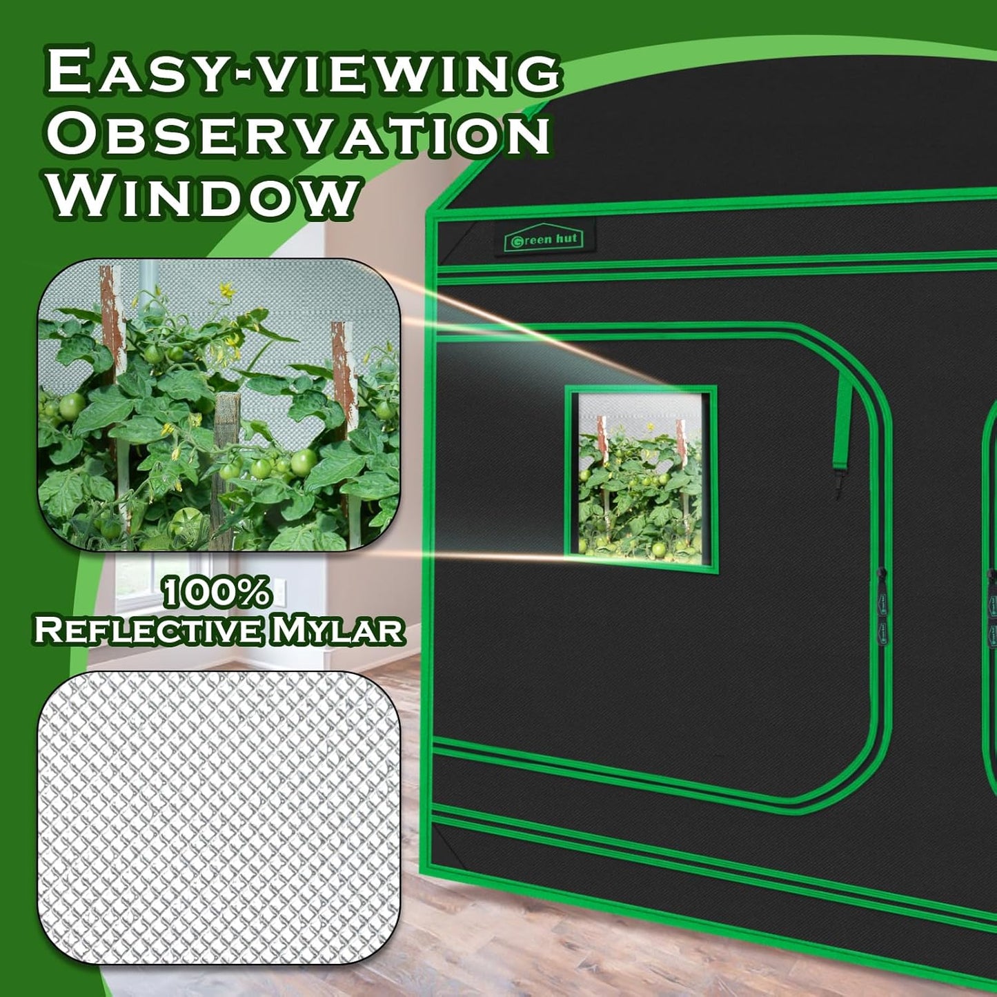 96"x48"x72" Roof Cube Grow Tent with Observation Windows, Lightproof, Mylar Hydroponic Tent with Floor Tray for Indoor Plant Growth
