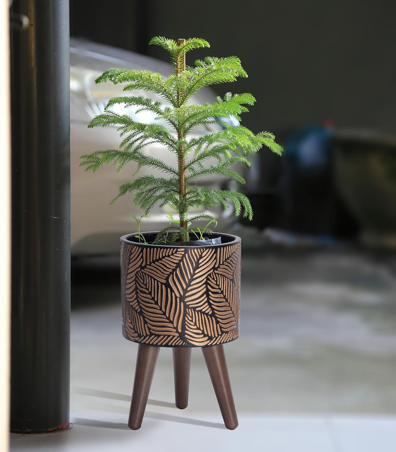 D'vine Dev 8 Inch Planter Pot with Stand, Mid-Century Tall Plant Pot with Legs for Indoor Plants, Small, Bronze/Grey, 88-L-A-6