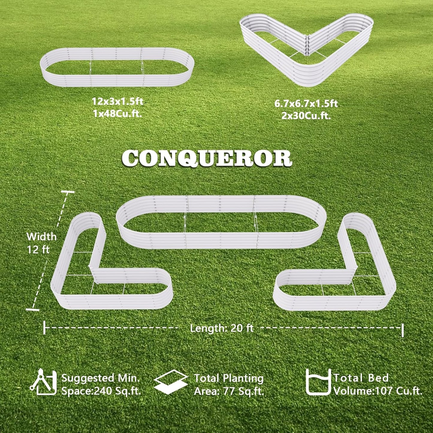 A ANLEOLIFE 3-Pack 12X3X1.5ft & 81x81x18 in Deep Root Galvanized Raised Garden Beds Outdoor for Planting Vegetables Flowers Herb, Antique White