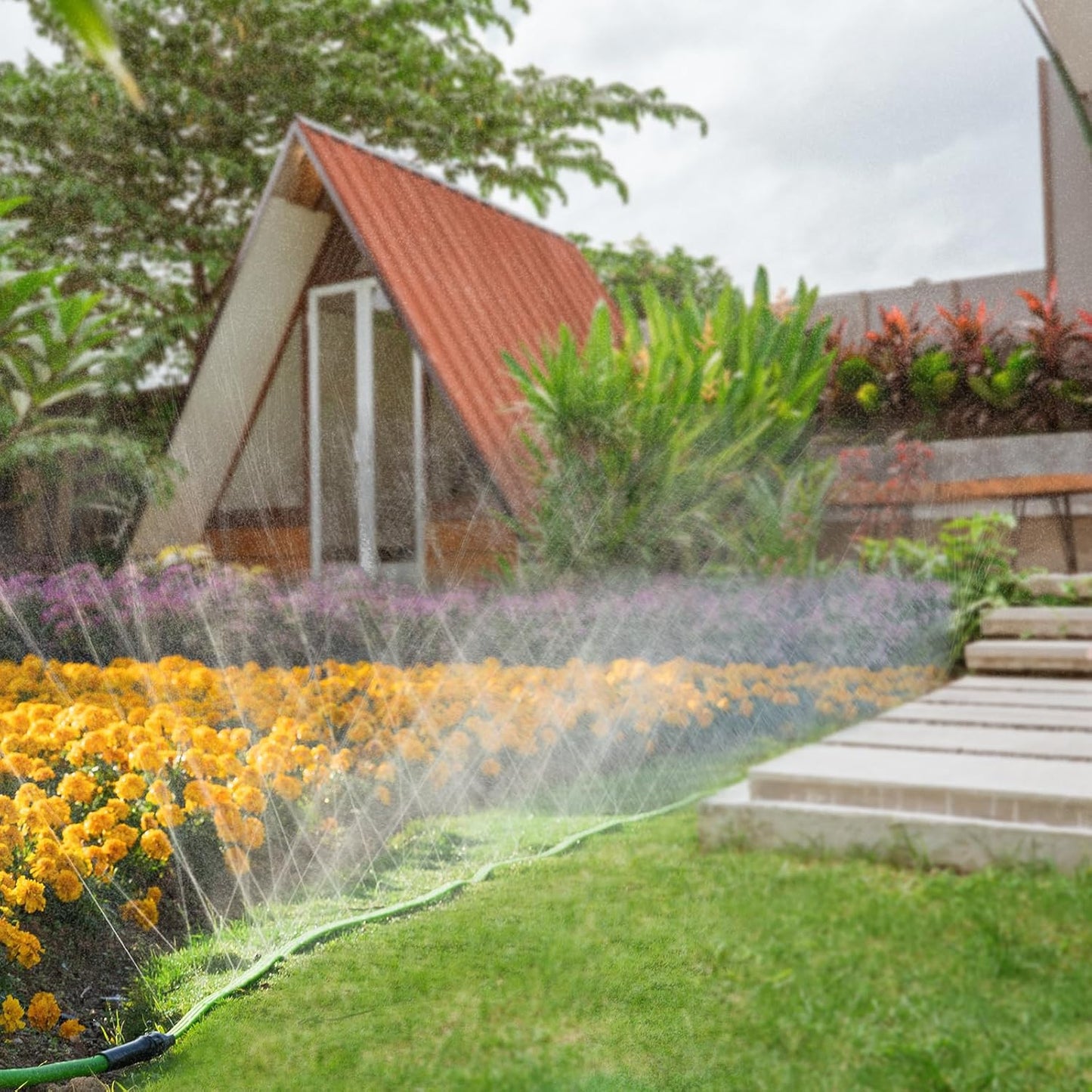 Sprinkler Soaker Hose 15FT 2Pack, Watering Hose with Holes, High-Efficiency Sprinklers System for Garden and Lawn with Staples