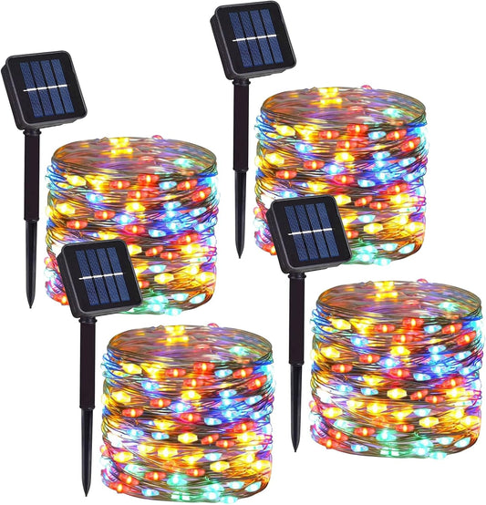 4 Pack Solar Powered Copper Wire String Lights Outdoor, Total 400 LEDWaterproof 8 Modes Fairy Lights for Garden, Patio, Party, Yard, Christmas (Multi-Color)