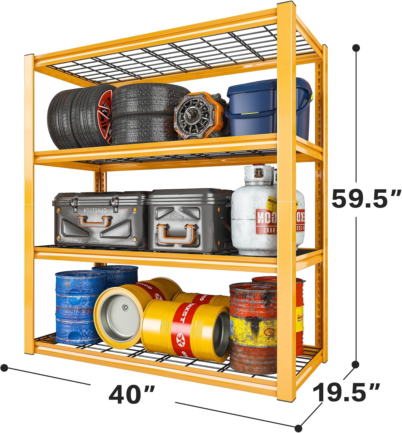 REIBII 40" W Garage Shelving 2240 LBS Storage Shelves Heavy Duty Metal Shelving 4 Tier Metal Shelves for Storage Adjustable Garage Shelf for Kitchen Pantry Warehouse Basement 40"W × 19.5"D × 59.5"H