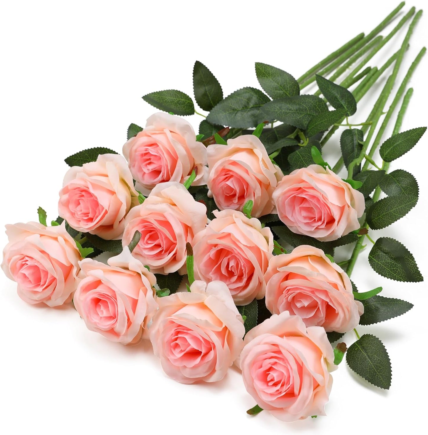 Pink Fake Roses Artificial Flowers - 10 Pcs Fake Artificial Roses Silk Flowers with Stems for Home Wedding Hotel Office Centerpiece Decor（Champagne Pink）