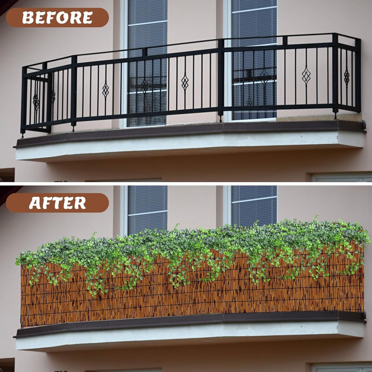 Natural Bamboo Reed Fence, 2 Pack 6FT x 16.4FT,Bamboo Fence Rolls 6 Feet High Outdoor for Garden, Decorative Fence for Outdoor Privacy Screening, Sun Blocking, Decorative Divider, Brown