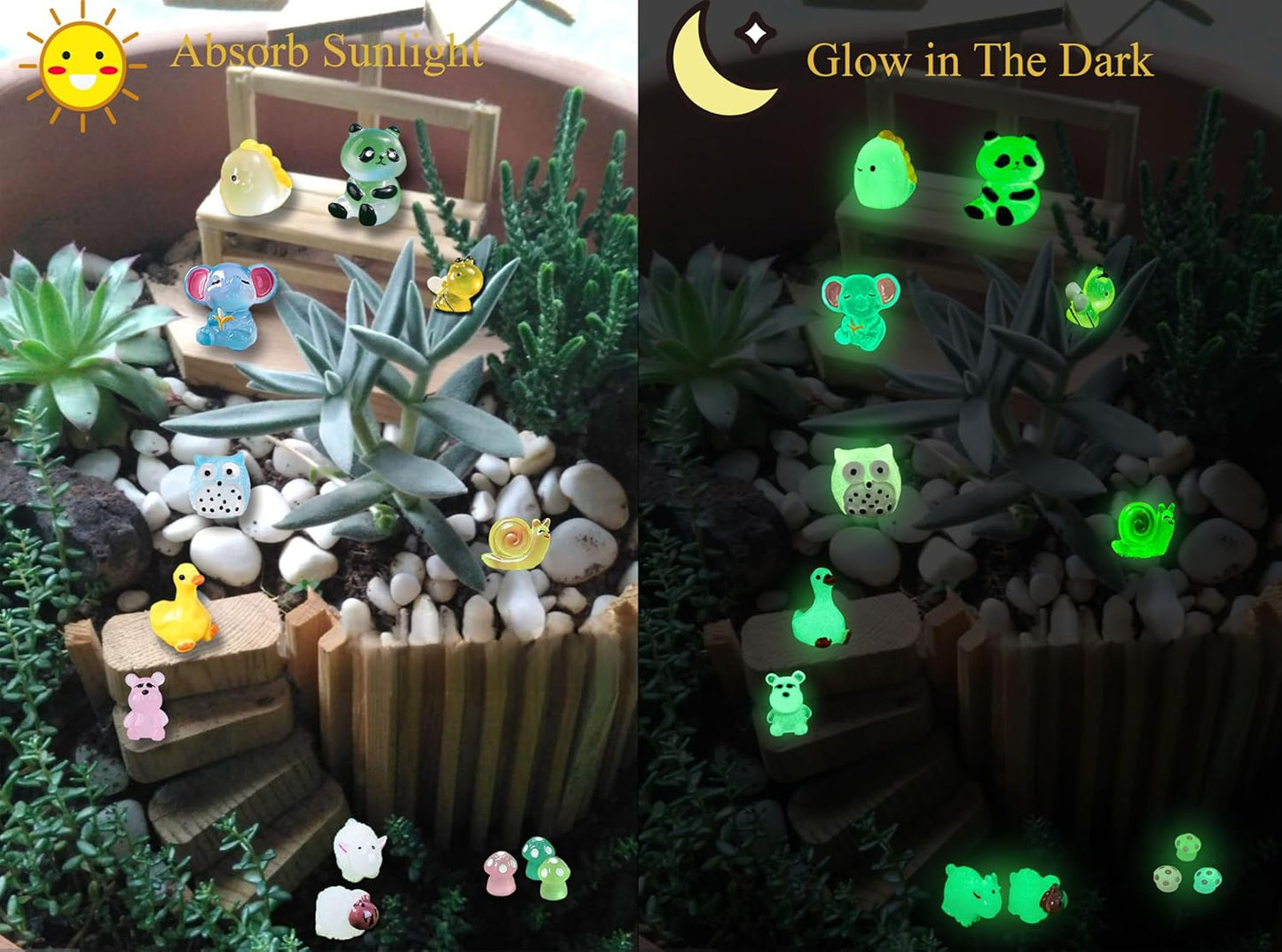 Mini Resin Animals Variety Pack 200 Pcs Luminous Tiny Animals Bulk Glow in The Dark Fairy Garden Miniatures with Tiny Ducks to Hide Around The Home