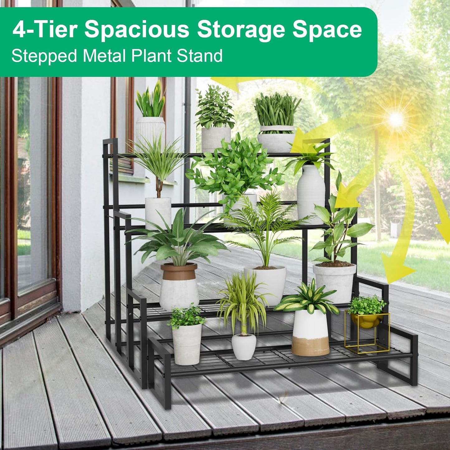 Plant Stand, 4 Tier Stackable Tiered Plant Stand, Scalable Heavy Duty Tall Plant Shelf for Indoor Outdoor, Garden, Display Shelves, Flower Pot Holder, Black