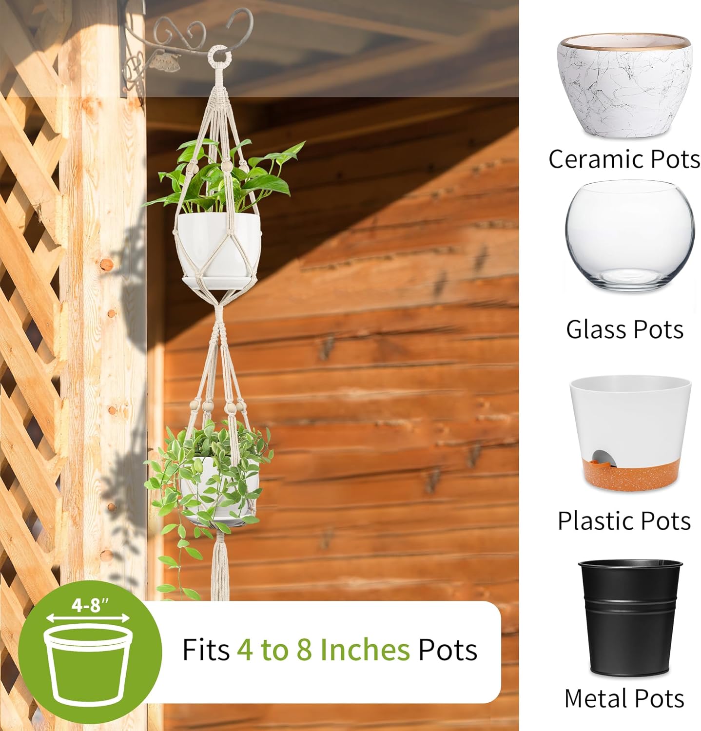 2 Pack Macrame Plant Hanger (49"&72"), Fits 4-8" Pots, 2 Tier+3 Tier Indoor Outdoor Hanging Planter Basket Flower Pot Holder, Boho Home Decor, Ivory (POTS NOT Included)