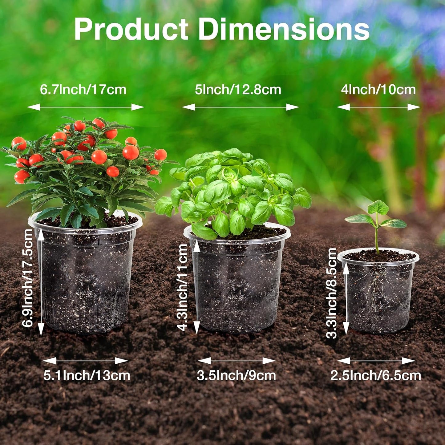 Bonviee 30 Packs 6.7/5/4 Inch Clear Nursery Pots for Plants, Plastic Seedling Pots with Drainage Holes, Planters for Indoor Plants and Transparent Seed Starter Pots with 10 Plant Labels