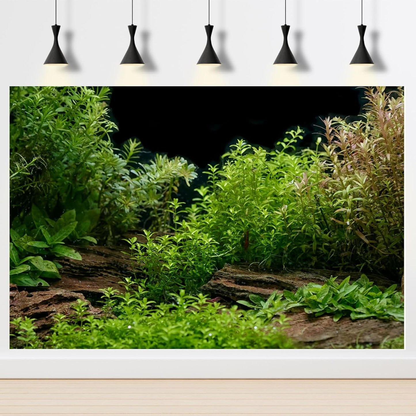 Aquarium Background Underwater Green Grass Leaves Stone Aquarium Backdrop Vivid and Fresh Green Aquatic Plant Stone River Bed and Lake Fish Tank Background Decor Vinyl 72x18in