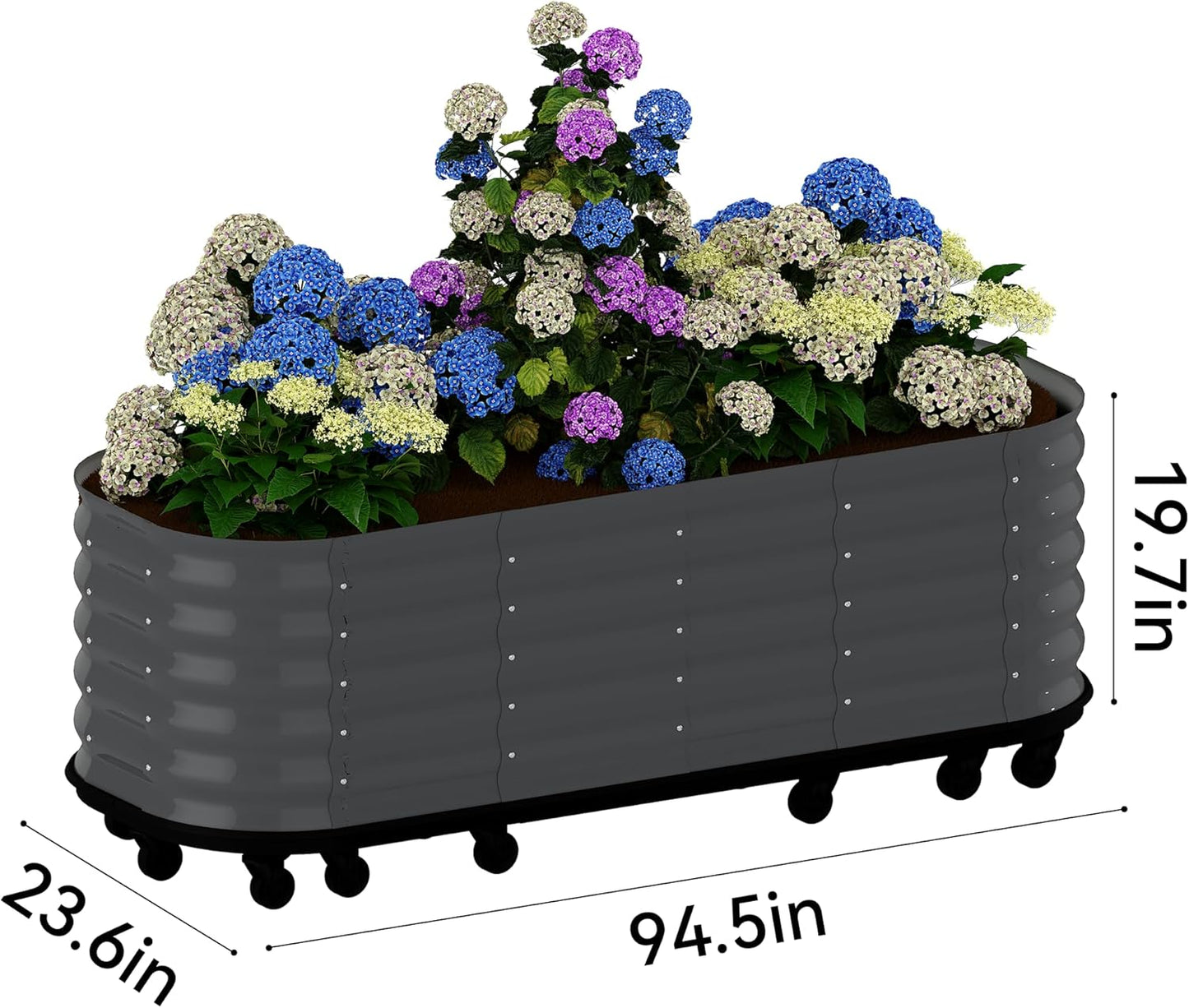 95x24x20in Galvanized Raised Garden Bed with Wheels & Water Reservoir – Durable Outdoor Planter Box, Elevated Raised Beds for Gardening, Portable Garden Box for Indoor/Outdoor Plants, Gray