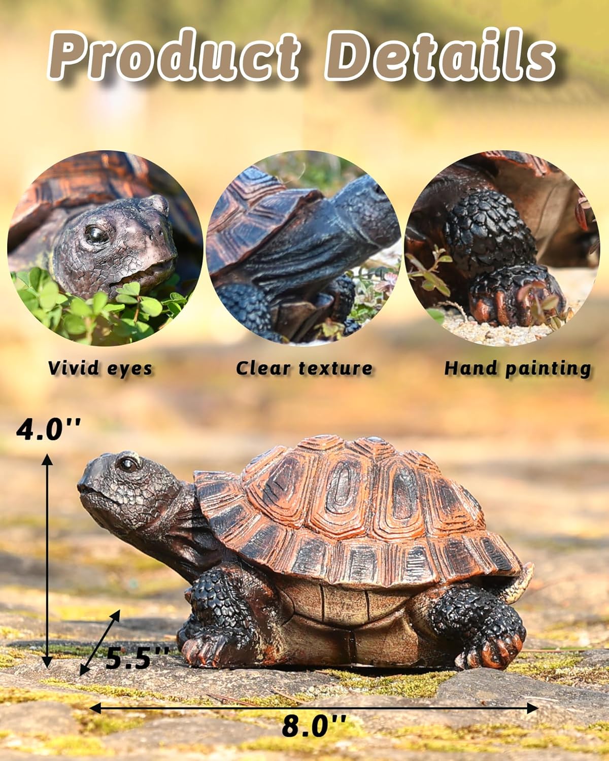 Turtle Statue, Resin Garden Sculpture Indoor/Outdoor Yard Lawn Ornament,Home Decor (Medium)