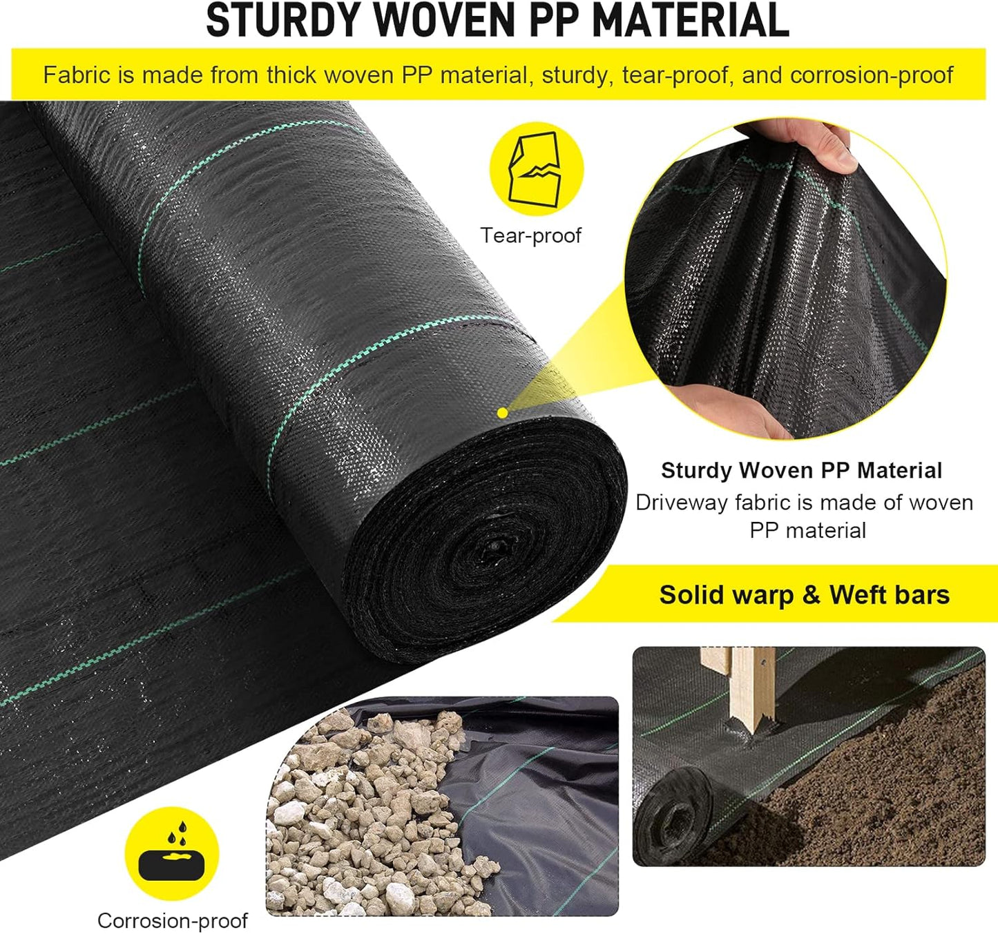 Doniks 13x65ft Driveway Fabric,3.5OZ Commercial Heavy Duty Weed Barrier Fabric, Garden Landscape Fabric,French Drain Fabric for Erosion Control,Landscape Fabric,Weed Barrier,Construction Projects