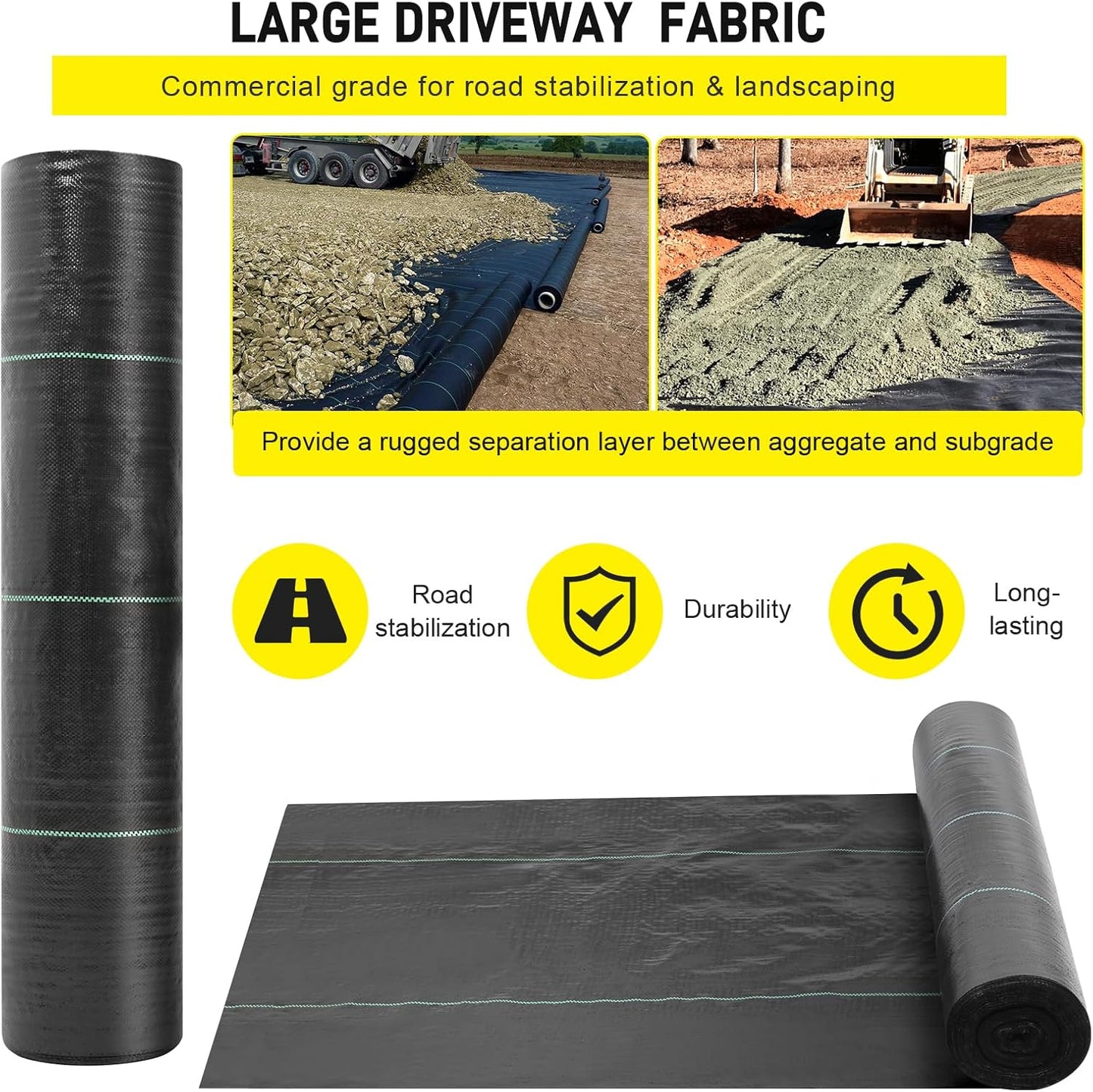 Doniks 13x65ft Driveway Fabric,3.5OZ Commercial Heavy Duty Weed Barrier Fabric, Garden Landscape Fabric,French Drain Fabric for Erosion Control,Landscape Fabric,Weed Barrier,Construction Projects