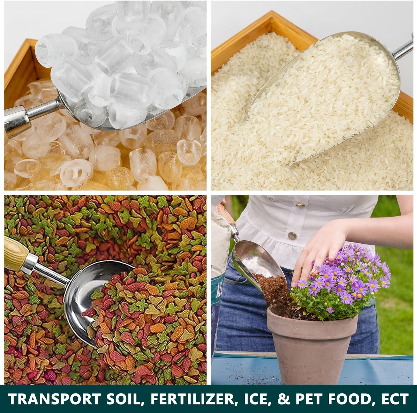 Berry&Bird Garden Loose Soil Scoop, Stainless Steel Hand Shovel Spade with Wood Handle Multi Function Gardening Trowel Spoons for Transplanting, Digging, Planting, Cultivation