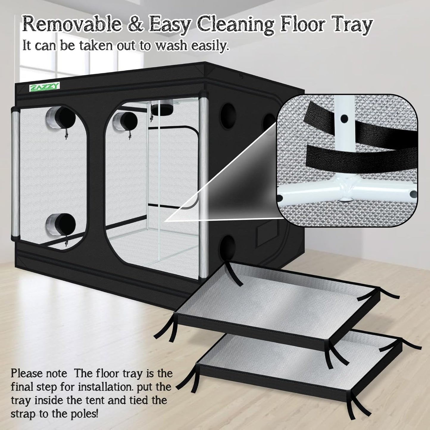 zazzy Large Grow Tent 96"x96"x78", High Reflective Mylar Grow Room with Observation Window, Removable Floor Tray and Tool Bag for Planting Indoor Fruit Flower Veg 8x8