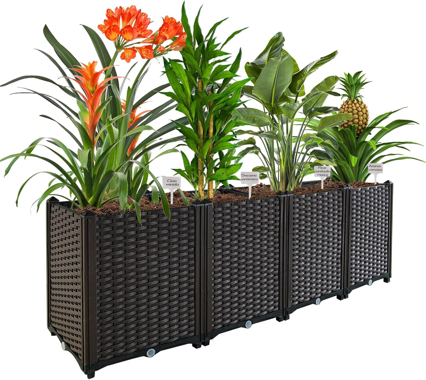 Outdoor Planter Box Raised Beds for Gardening Garden Box with Drain Outlet for Vegetables/Herbs, Patio/Balcony/Backyard, Heat and Frost Resistance Planters