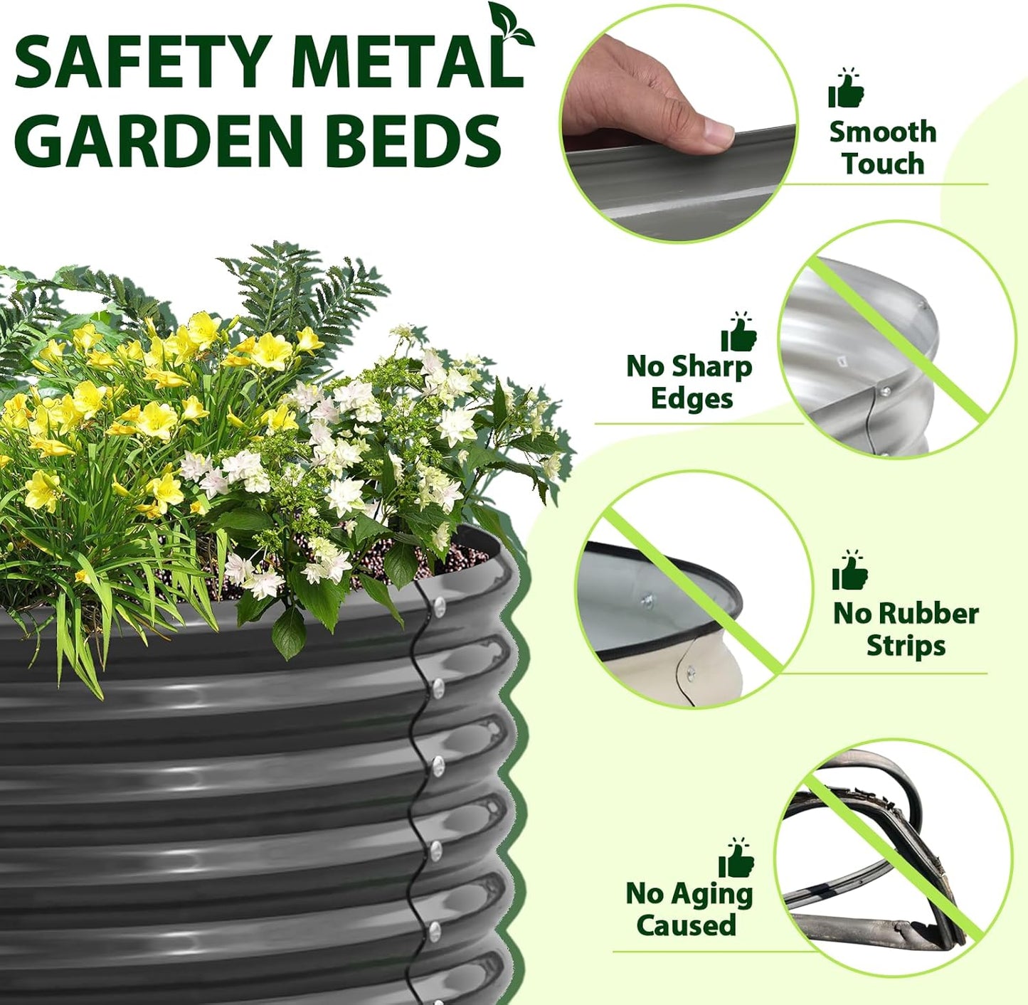 A ANLEOLIFE 2-Pack 4ft x 18” Tall Galvanized Raised Garden Beds Outdoor, Round Metal Planter Box for Planting Vegetables Flowers Herb, Anti-Rust & Easy-Setup, Quartz Grey